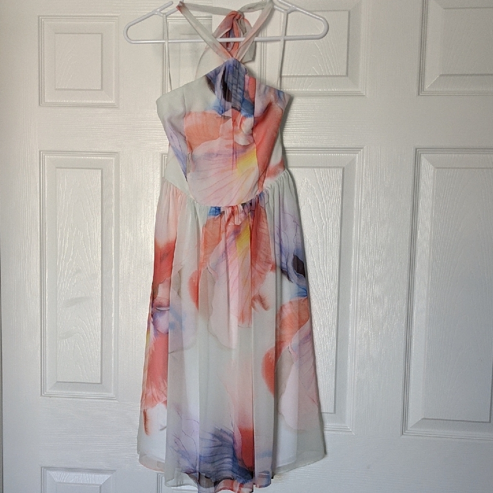 White House Black Market Pink and Orange Halter Midi Dress